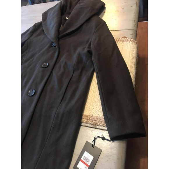 DKNY Walker Moss Dark Brown Coat Wool Blend Oversized Shawl Collar Sz XS - Picture 6 of 14